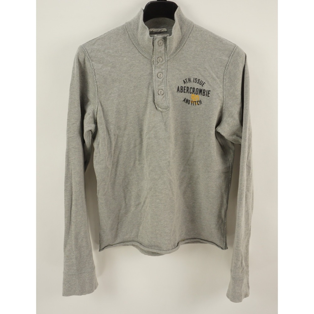 Abercrombie & Fitch Rugby Sweater Men's XL Slim Gray 1/4 Button Mock Pullover